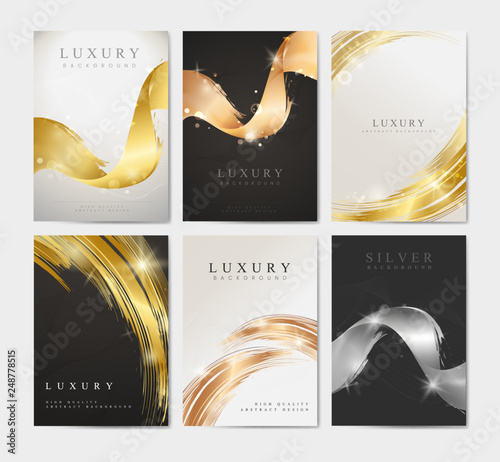 Metallic wave abstract background set