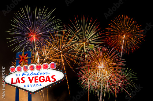 Welcome to fabulous Las vegas Nevada sign with firework background