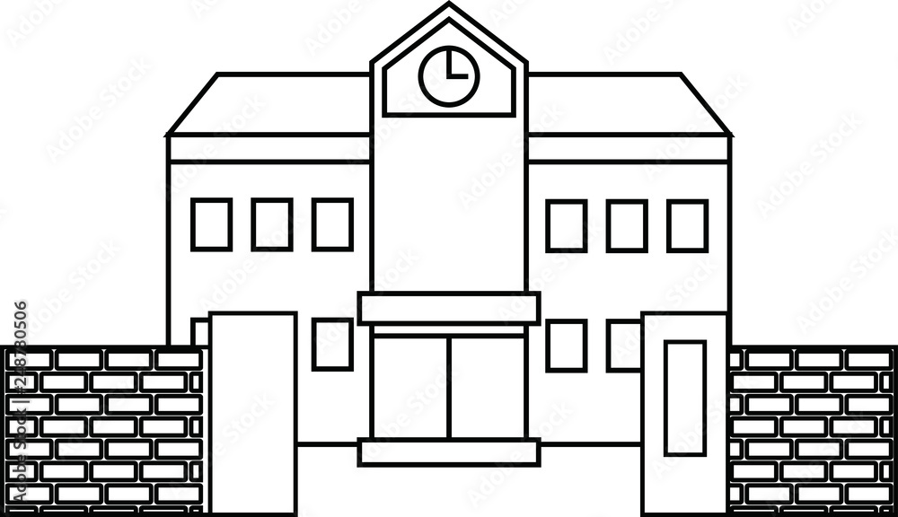 Obraz premium Modern Japanese public school building with gate outline