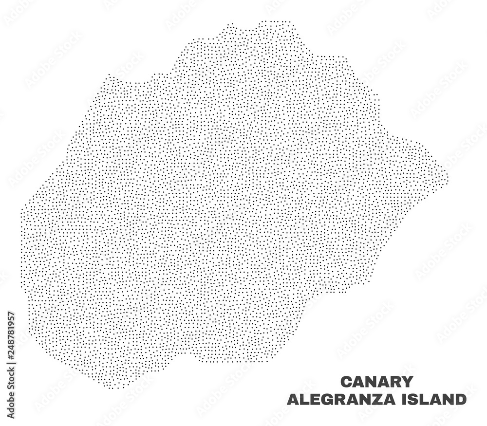 Alegranza Island map designed with tiny dots. Vector abstraction in black color is isolated on a white background. Random little dots are organized into Alegranza Island map.