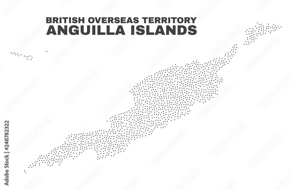 Anguilla Islands map designed with small points. Vector abstraction in black color is isolated on a white background. Random small points are organized into Anguilla Islands map.