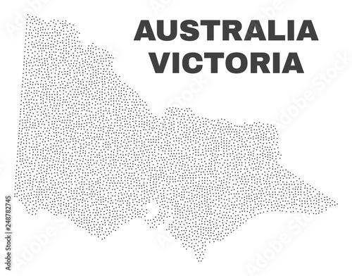 Australian Victoria map designed with small points. Vector abstraction in black color is isolated on a white background. Scattered small points are organized into Australian Victoria map.
