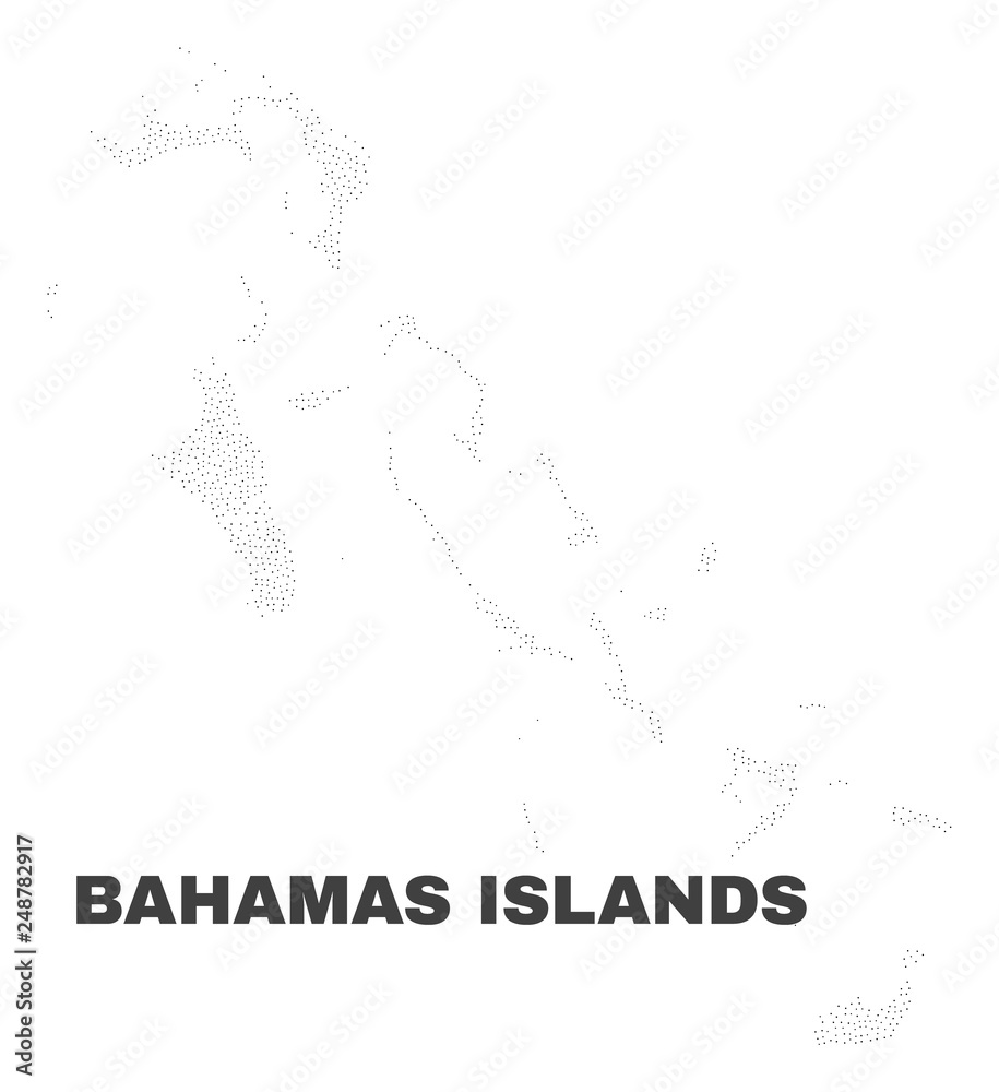 Bahamas Islands map designed with small points. Vector abstraction in black color is isolated on a white background. Random small points are organized into Bahamas Islands map. Bahamas Islands map designed with small points. Vector abstraction in black color is isolated on a white background. Random small points are organized into Bahamas Islands map.