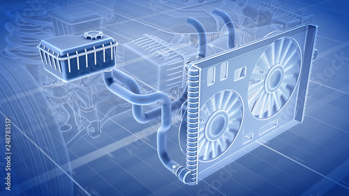 Car structure - Cooling System 3d rendering