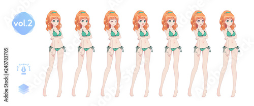 Anime manga girl. In a summer bikini swimsuit