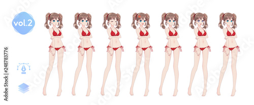 Anime manga girl. In a summer bikini swimsuit