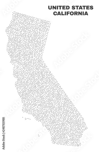 California State map designed with tiny points. Vector abstraction in black color is isolated on a white background. Scattered tiny points are organized into California State map.