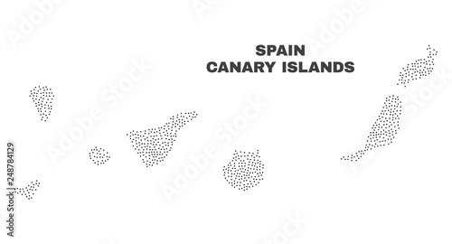 Canary Islands map designed with little dots. Vector abstraction in black color is isolated on a white background. Random little dots are organized into Canary Islands map.