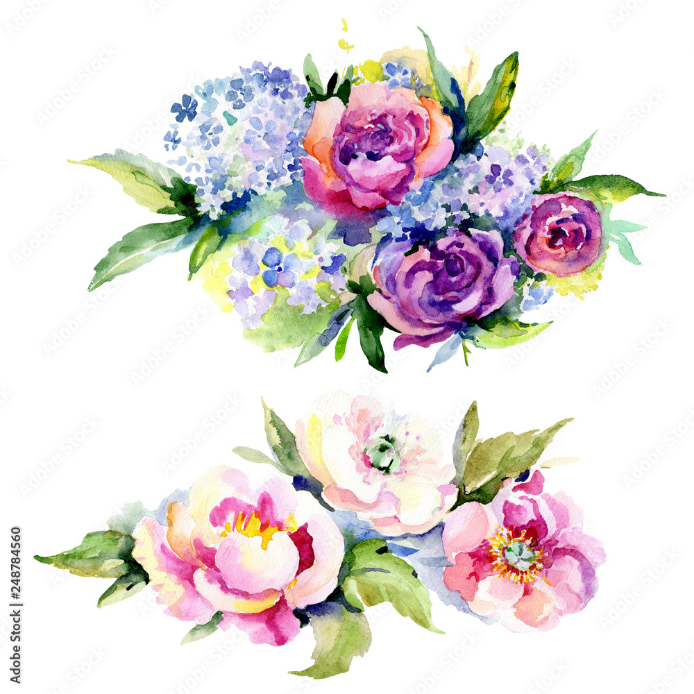 Bouquets floral botanical flower. Watercolor background illustration set. Isolated bouquet illustration element.