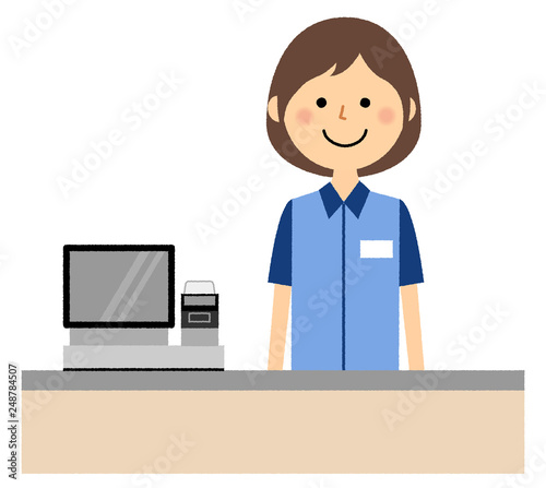 女性店員　レジ