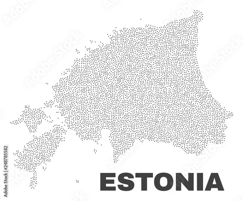 Estonia map designed with little dots. Vector abstraction in black color is isolated on a white background. Scattered little elements are organized into Estonia map. photo