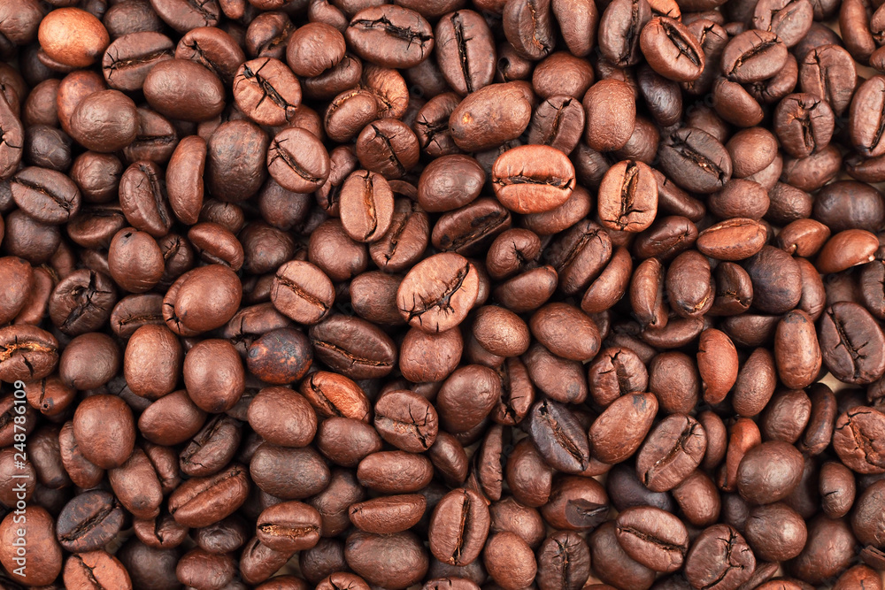 Fototapeta premium Palona kawa z ziaren kawy tekstura tło