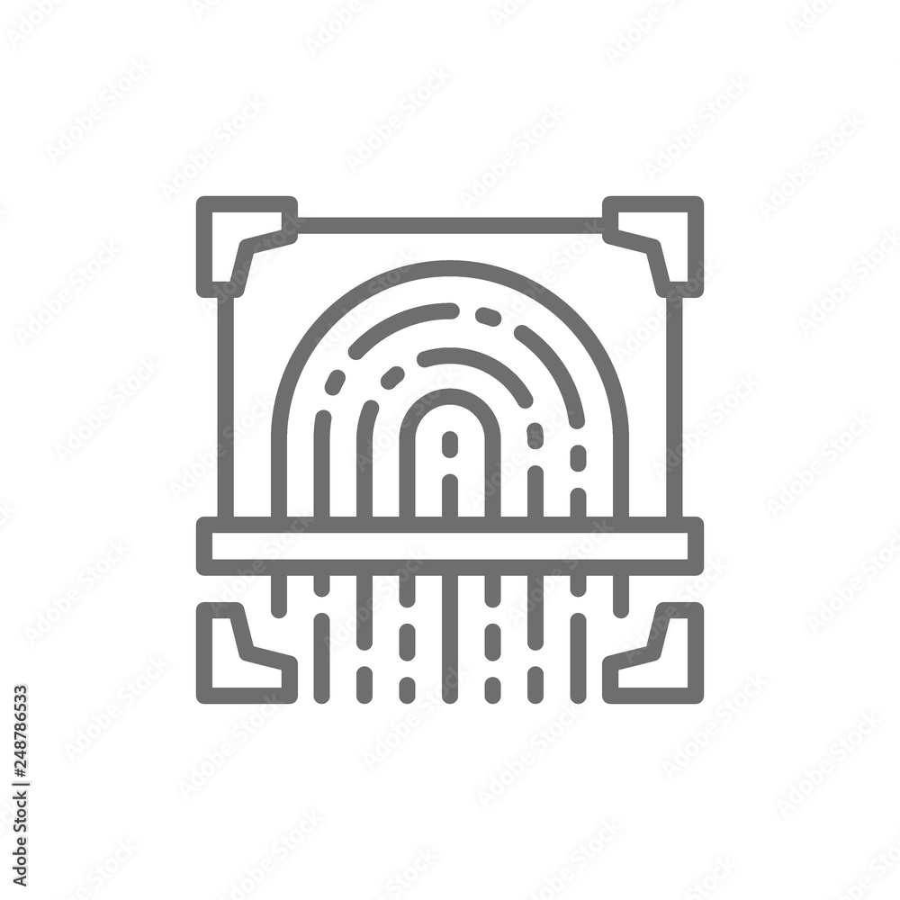 Fingerprint scan, cryptographic signature, identity line icon. Fingerprint scan, cryptographic signature, identity line icon.