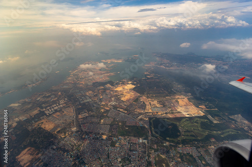 View from airplane window during departure Suvarnabhumi Airport Thailand to Changi Airport, Singapore. © cabertiger