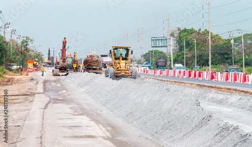 Many heavy machine are working for building road 