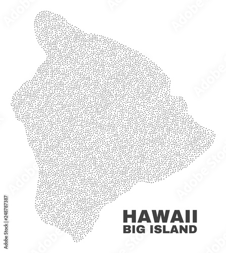 Hawaii Big Island map designed with small points. Vector abstraction in black color is isolated on a white background. Random little points are organized into Hawaii Big Island map.