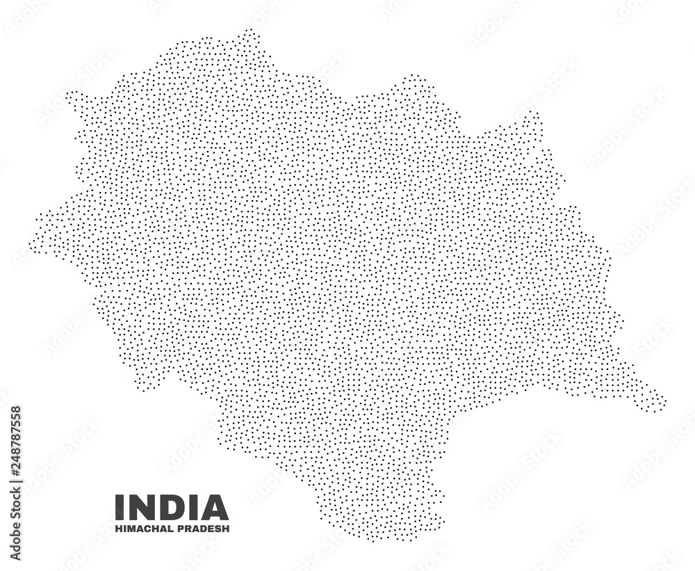 Himachal Pradesh State map designed with little points. Vector abstraction in black color is isolated on a white background. Scattered tiny points are organized into Himachal Pradesh State map.