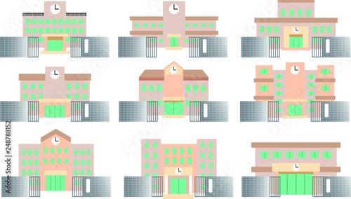 Japanese public school building with School gates set