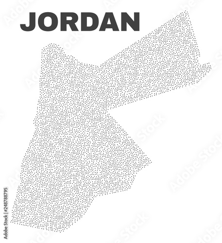 Jordan map designed with small points. Vector abstraction in black color is isolated on a white background. Scattered small particles are organized into Jordan map.