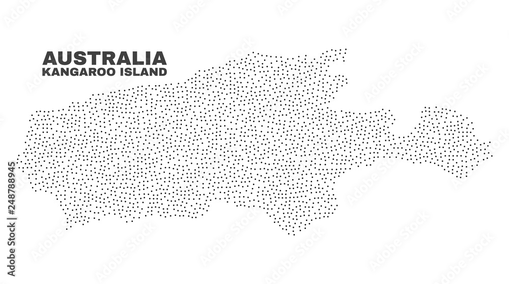 Fototapeta premium Kangaroo Island map designed with little points. Vector abstraction in black color is isolated on a white background. Random little points are organized into Kangaroo Island map.