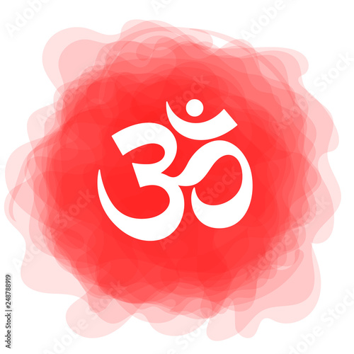 Om sign. Vector sacral icon. Red smoky circle. Symbol. Meditation. Yoga