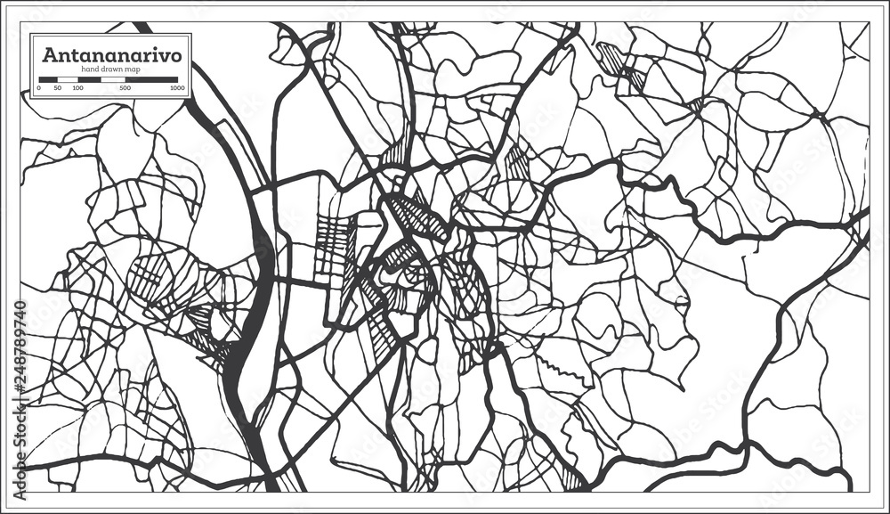 Obraz premium Antananarivo Madagascar City Map in Retro Style. Outline Map.