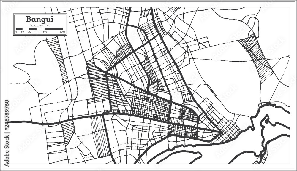 Obraz premium Bangui Central African Republic City Map in Retro Style. Outline Map.