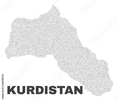 Kurdistan map designed with small points. Vector abstraction in black color is isolated on a white background. Scattered small particles are organized into Kurdistan map.