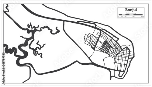Banjul Gambia City Map in Retro Style. Outline Map.