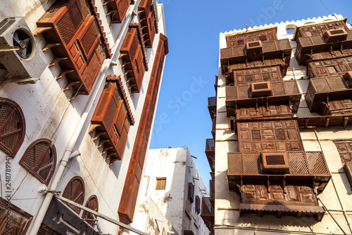 Old city in Jeddah Saudi Arabia known as Historical Jeddah. Old and heritage Windows and Doors in Jeddah.Saudi Arabia 