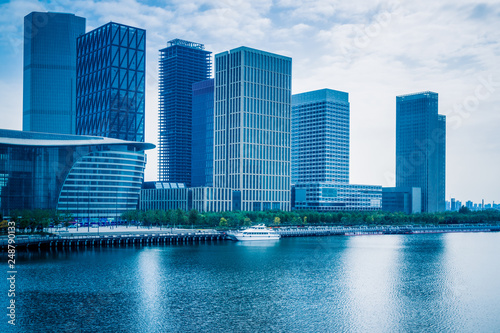 Tianjin city waterfront downtown skyline,China..