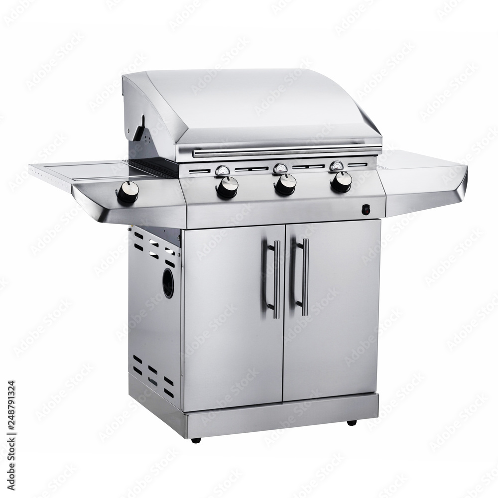 Stainless Steel BBQ Barbecue Gas Grill Isolated on White Background