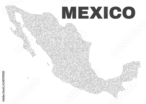 Mexico map designed with little points. Vector abstraction in black color is isolated on a white background. Random little items are organized into Mexico map.