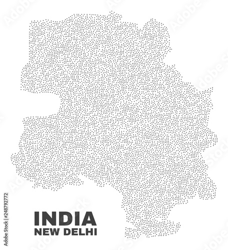 New Delhi City map designed with little points. Vector abstraction in black color is isolated on a white background. Scattered little points are organized into New Delhi City map.
