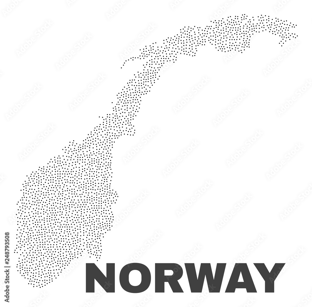 Norway map designed with small points. Vector abstraction in black color is isolated on a white background. Random small points are organized into Norway map.