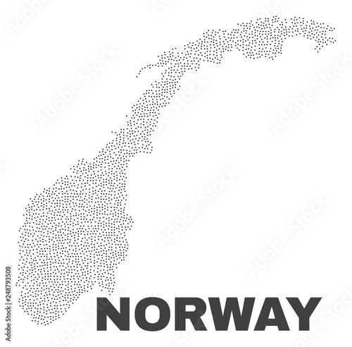 Norway map designed with small points. Vector abstraction in black color is isolated on a white background. Random small points are organized into Norway map.