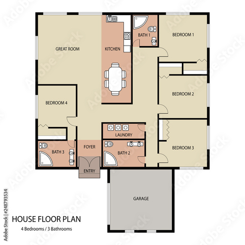 House floor plan with furniture and garage