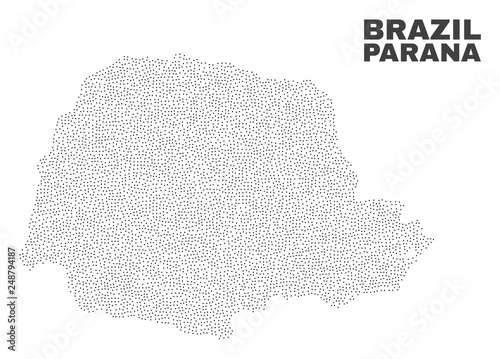 Parana State map designed with small dots. Vector abstraction in black color is isolated on a white background. Random small dots are organized into Parana State map.