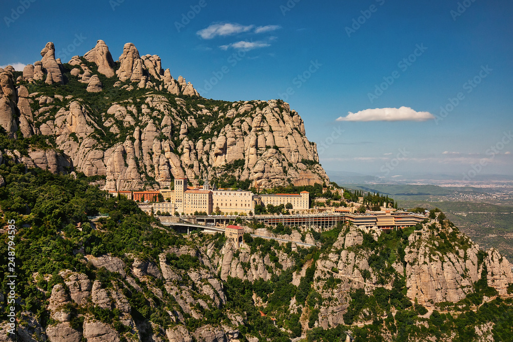 View to Montserrat Monastery in Monserrat Natural park in Catalonia, Spain