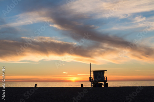 Hermosa beach lifeguard tower at sunset © one5zero