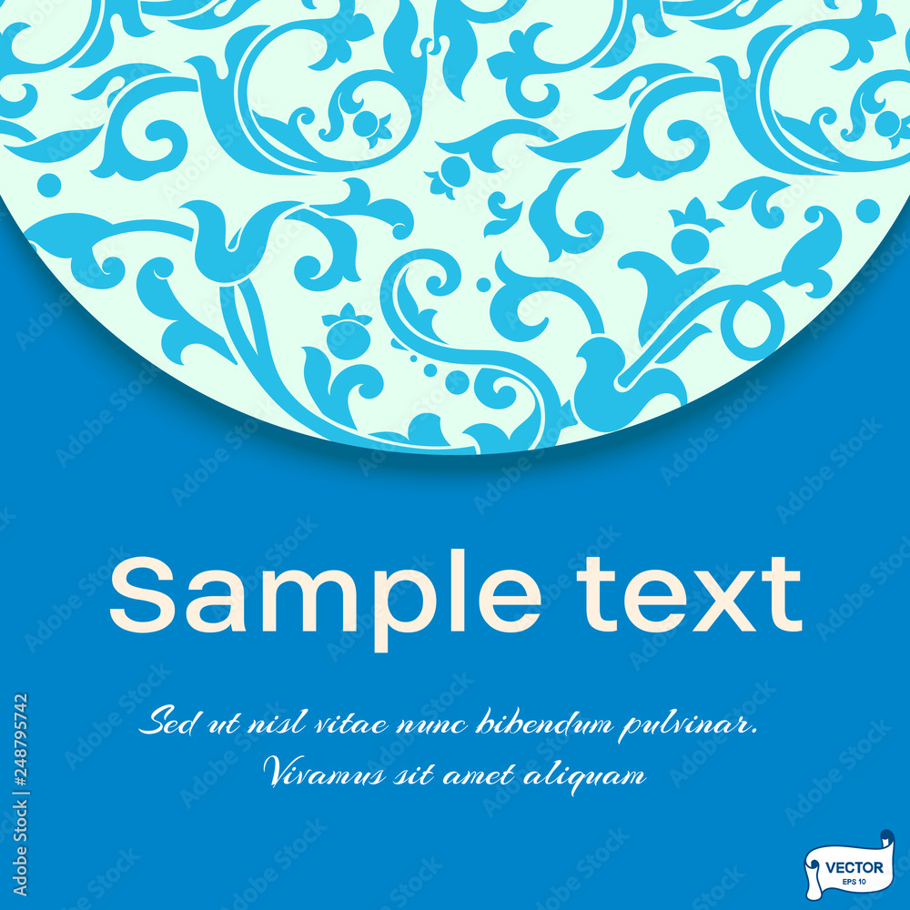 Place for text template, blue greeting postcard.
