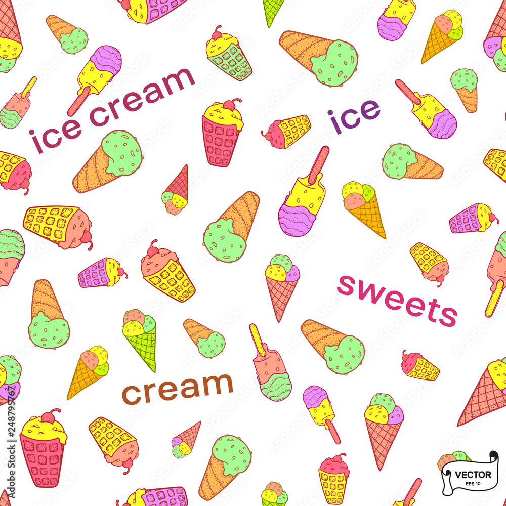 Seamless color cute pattern with ice creams.