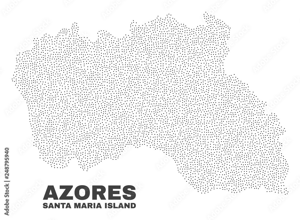 Santa Maria Island map designed with small dots. Vector abstraction in black color is isolated on a white background. Scattered small dots are organized into Santa Maria Island map.