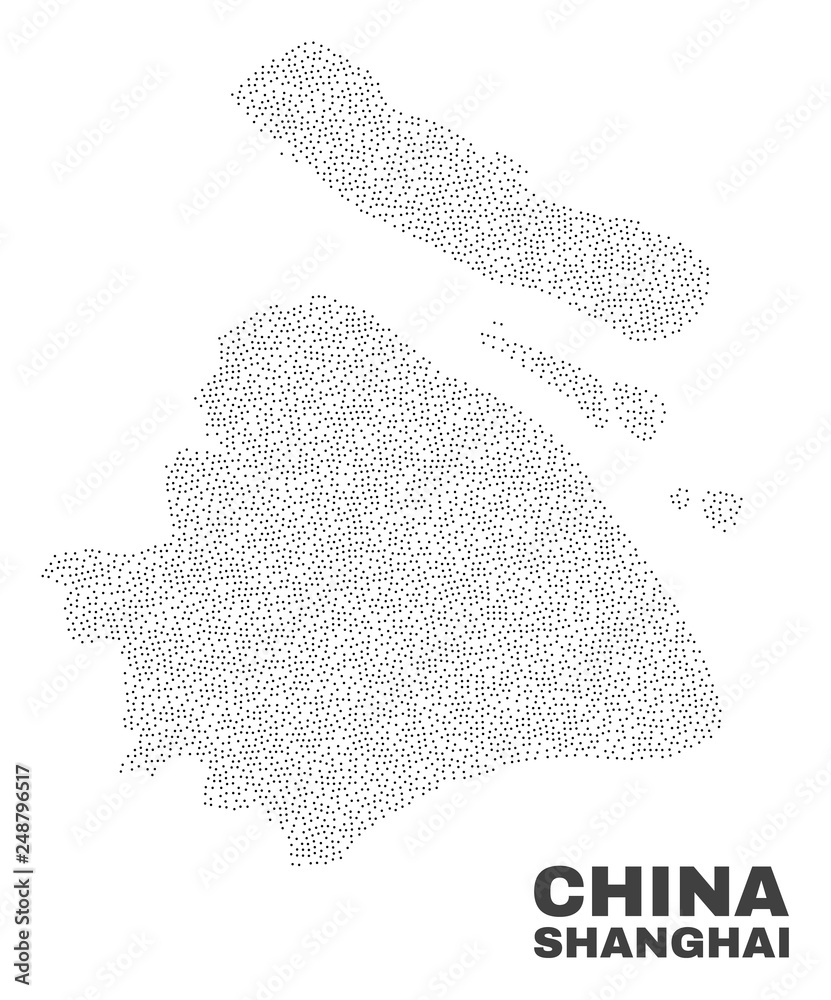Shanghai City map designed with small points. Vector abstraction in black color is isolated on a white background. Random small points are organized into Shanghai City map.