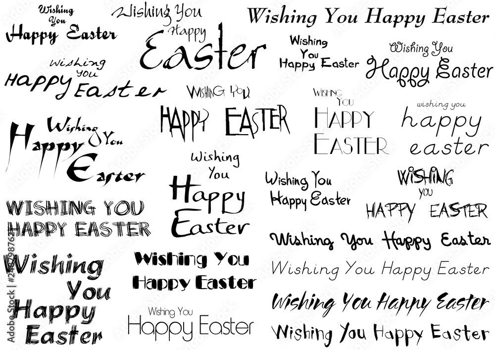 Inscriptions Happy Easter Set - Black and White Collection as Design Elements for Your Projects, Vector Illustration