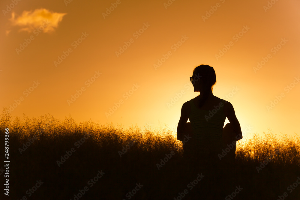 silhouette of man in grass field at sunset silhouette of man in grass field at sunset