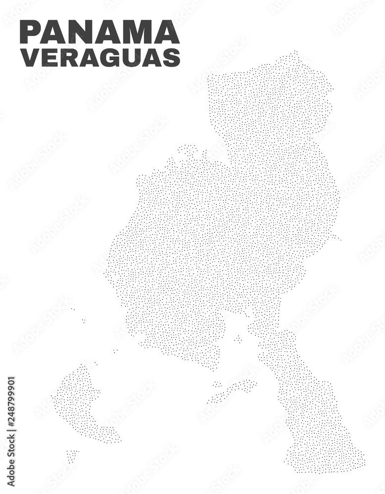 Veraguas Province map designed with little dots. Vector abstraction in black color is isolated on a white background. Scattered little dots are organized into Veraguas Province map.