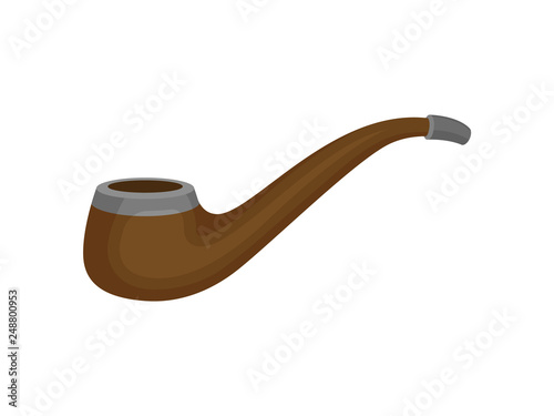 Vintage wooden tobacco pipe with metal filter. Classic smoking equipment. Flat vector design