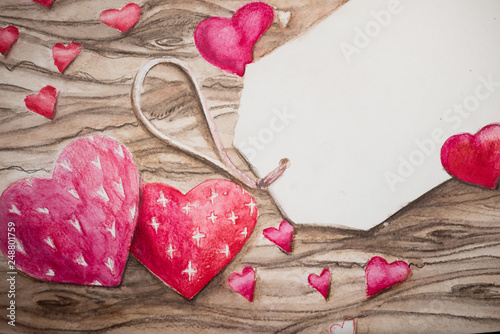 Greeting card with hearts drawing with watercolor pencils for Valentine's Day!