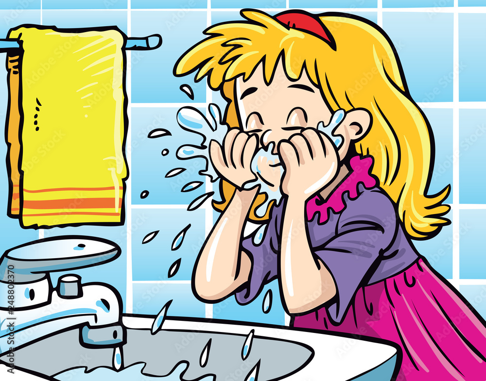 girl washing her face Stock Vector | Adobe Stock